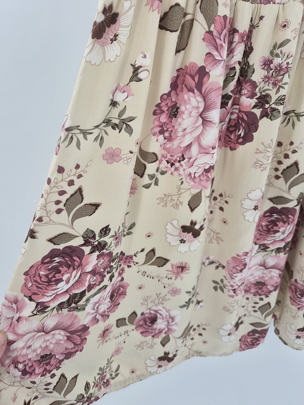 Cream Floral Mini Dress S Puff Sleeve Smocked Waist Coquette Cottagecore Prairie - Picture 9 of 14